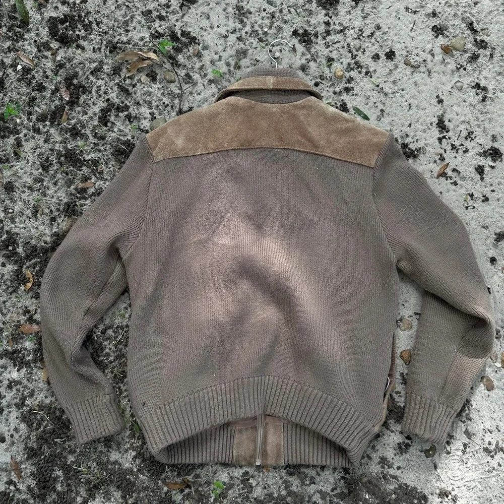Vintage 90s Leonardo Fini Brown suede knit zip-up jacket Size XL